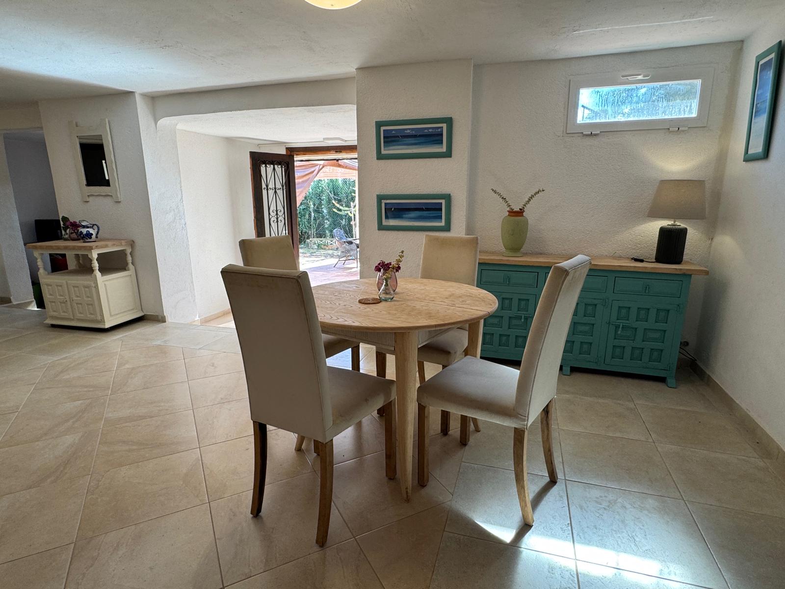 Dining area with round wooden table