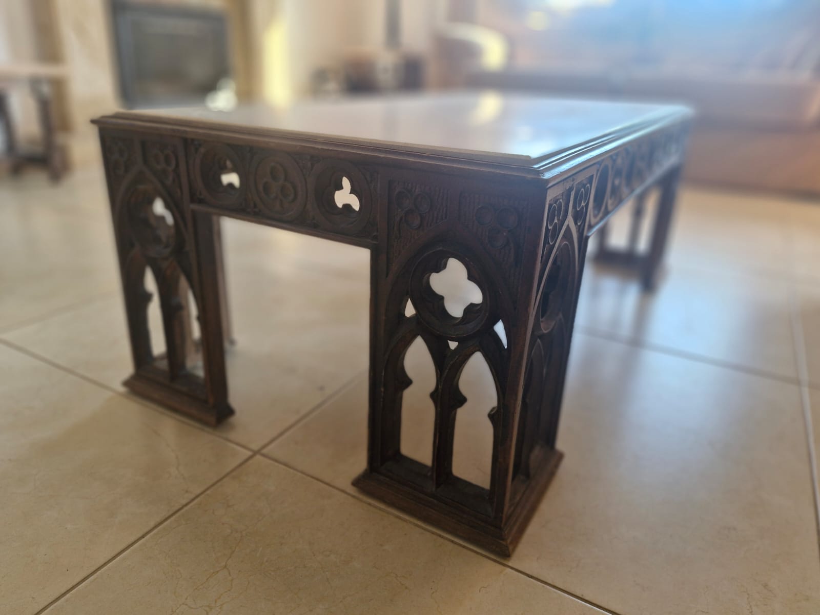 Carved gothic-style coffee table